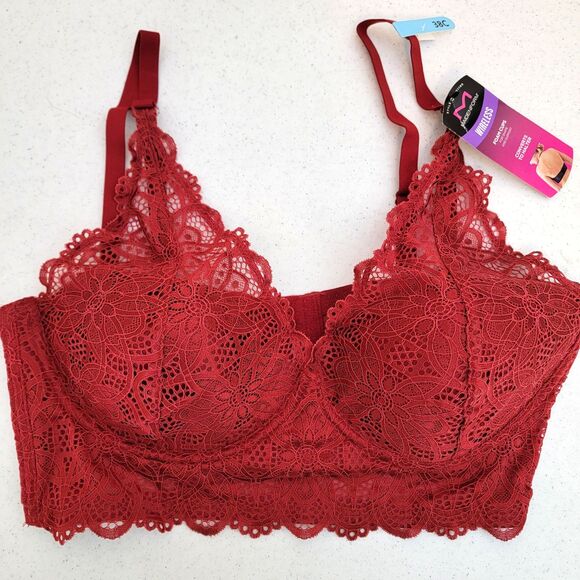 NWT! Maidenform Wireless Foam Cups Converts To Halter Red Lace Size 38C - Picture 1 of 10